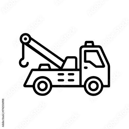 Tow truck icon with hook and boom, isolated on white background