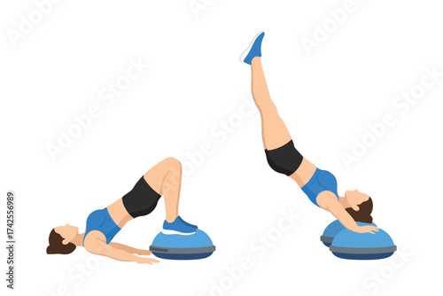 Vector art of woman doing bridge exercise on bosu ball