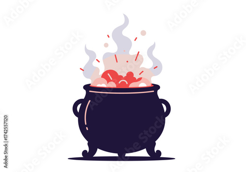 A bubbling cauldron emitting steam and sparks.