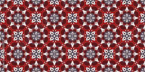 Seamless pattern with traditional Indian floral ornament for fabric swatch or wrapping paper. Vector abstract kaleidoscopic background