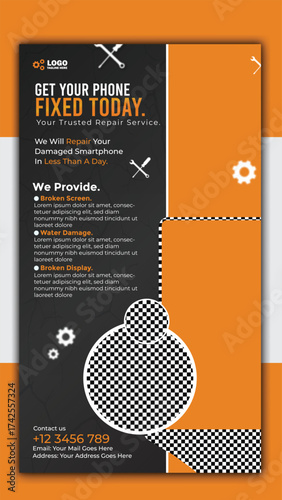 Phone repair service story template for social media promotion and advertising