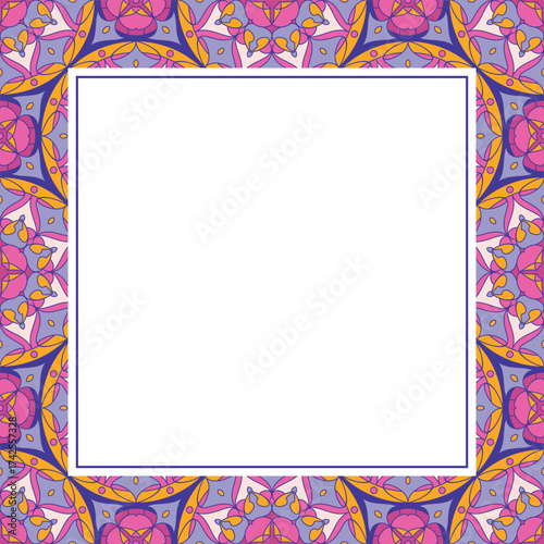 Oriental ornamental mosaic frame. Asian design for page decoration. Vector background