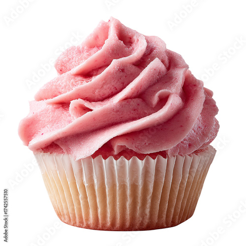 Strawberry frosted cupcake isolated on transparent background