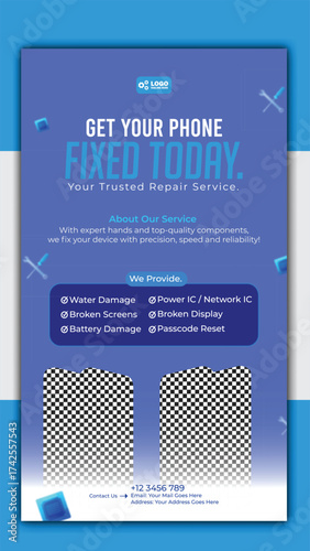 Phone repair service story template for social media promotion and advertising