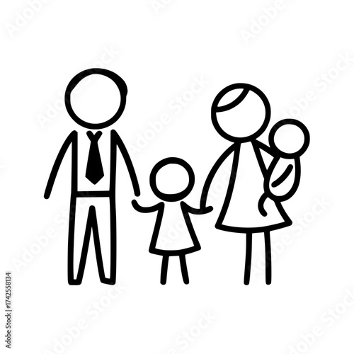 Adorable stick figure family with mom dad daughter and baby creates a heartwarming depiction