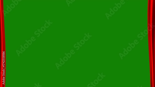 Animated red theater curtains opening on a green screen background.