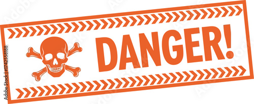 Orange danger sign with skull and crossbones on a white background editable vector file