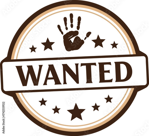 Brown wanted sign with handprint and stars on a white background editable vector file