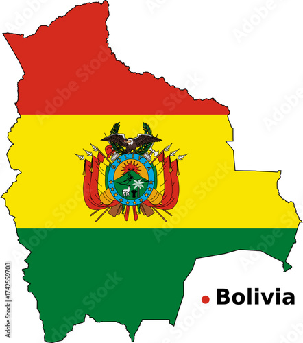 Bolivia Map with Flag Overlay - Country Outline Vector Map