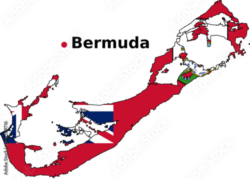 Bermuda Map with Flag Overlay - Territory Outline Vector map