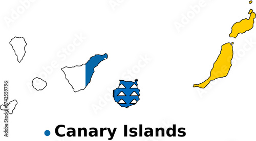 Canary Islands Map with Flag Overlay - Regional Outline Vector