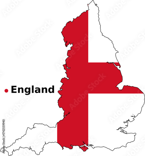 England Map with Flag Overlay - Country Outline Vector map