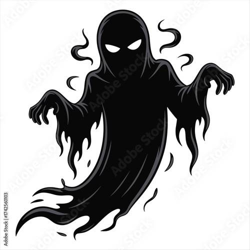 Spooky halloween ghost apparition with glowing eyes emanating eerie energy
