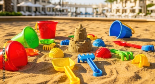Wallpaper Mural Colorful Beach Sand Toys with Sandcastle Buckets Shovels and Shells in Sunny Outdoor Playground Torontodigital.ca