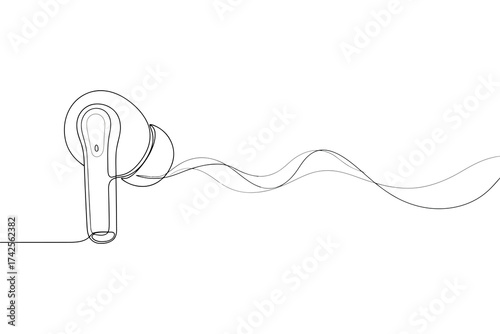 Vector art of continuous line drawing of modern wireless headphones for music listening