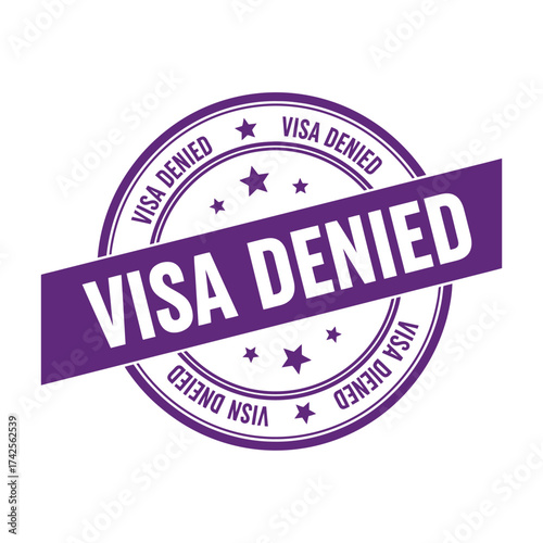 Official stamp clearly denotes visa application rejection with purple overlay "visa denied" vector