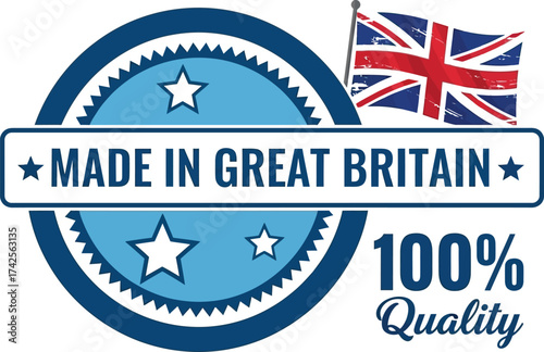 Made in great britain badge with union jack flag and stars logo editable vector file