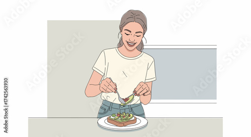 Cheerful Woman Preparing Delicious Avocado Toast For Healthy Breakfast