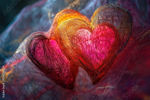 love as glowing threads weaving two hearts into one