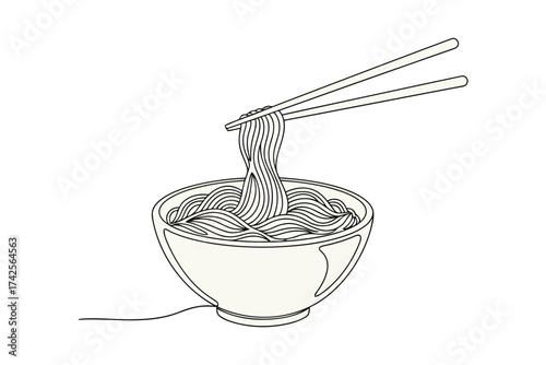 Vector art of a bowl of noodles with chopsticks picking up the noodles