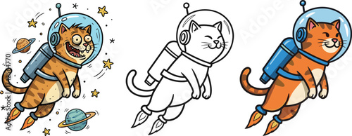 Astronaut Cat Flying in Space with a Jetpack