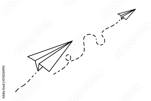 Vector art of two paper airplanes flying, a simple toy made by folding a sheet of paper