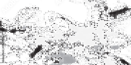 Distressed Halftone Texture: Black and White Dotted Pattern Overlay.