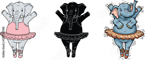 Cute Elephant Ballerina Dancing Vector Illustration