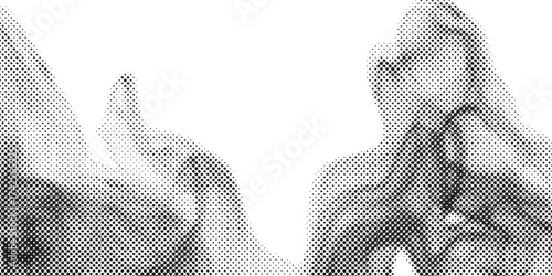 Halftone Woman with Hand Gesture and Long Hair.
