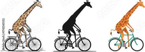 Giraffe Riding a Bicycle Character Set