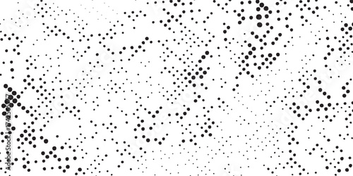 Distressed Halftone Pattern with Irregular Dot Distribution in Black and White.