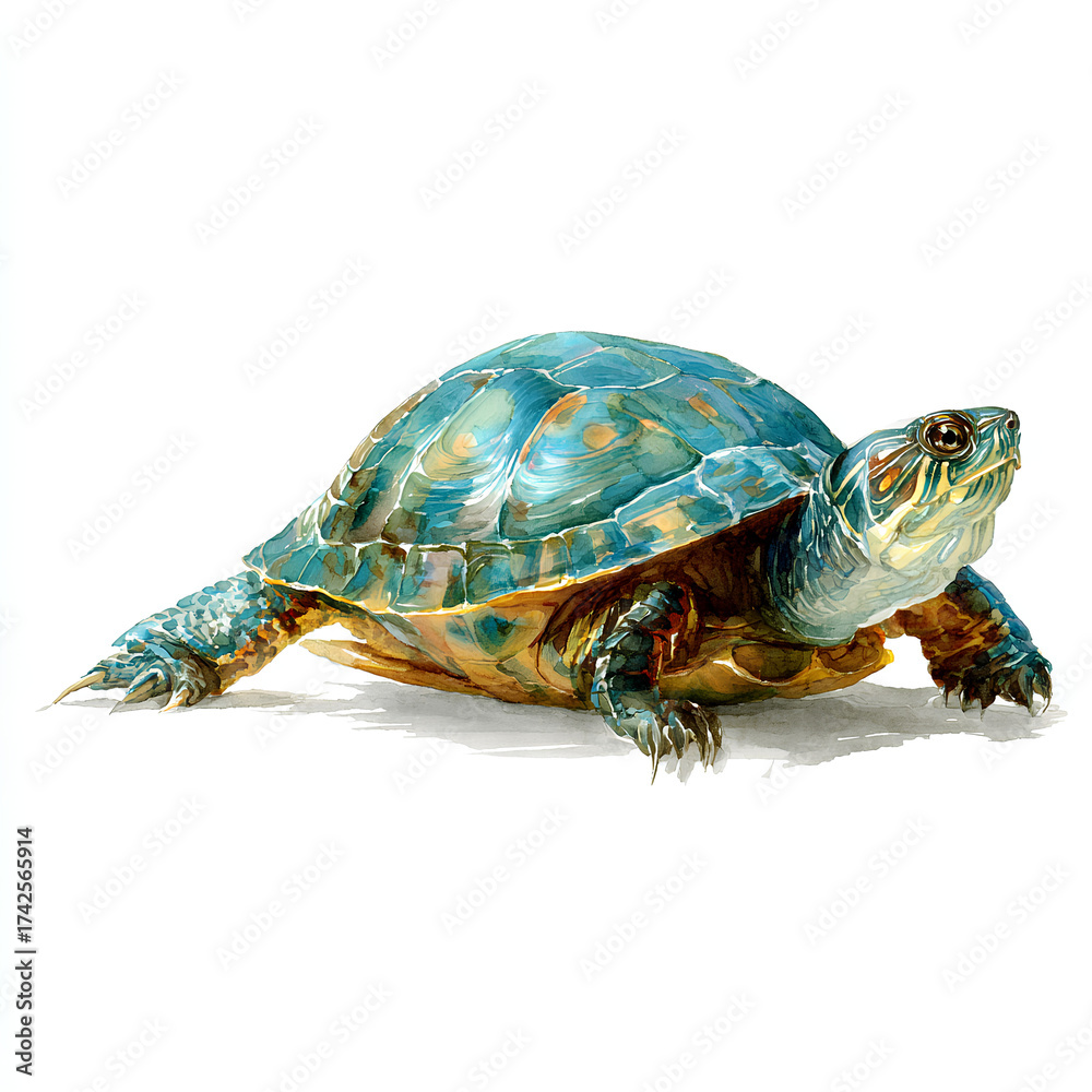 Fototapeta premium Cute Little Green Turtle Isolated On White Background (Generative Ai)