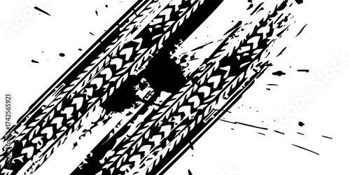 Auto tire tread grunge element. Car and motorcycle tire pattern, wheel tyre tread track. Black tyre print. geometric abstract.