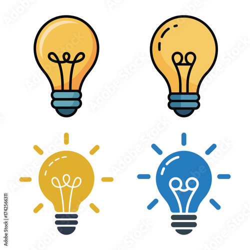 Four bright ideas conceptual light bulb icons for innovation and creativity