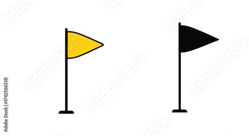 Simple illustration of two flags one yellow and one black on poles