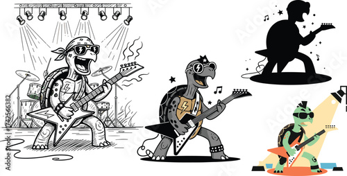 Rock and Roll Turtle Playing Electric Guitar