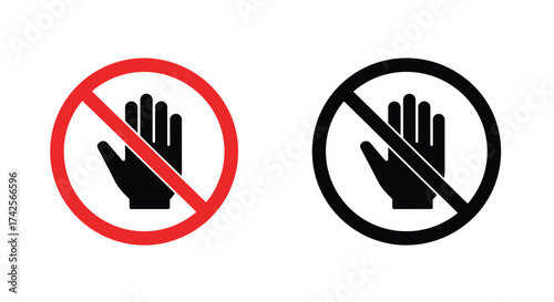 Prohibited hand gesture signs in red and black representing restriction