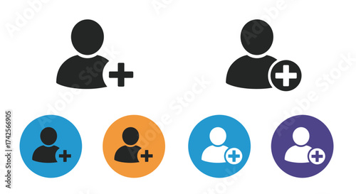 Adding people icons with plus signs and colorful circular backgrounds