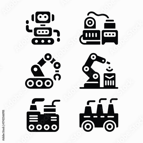 Six diverse industrial automation robot icons scalable vector graphics for eps format vector