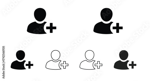 Simple black icons showing people figures with plus signs added