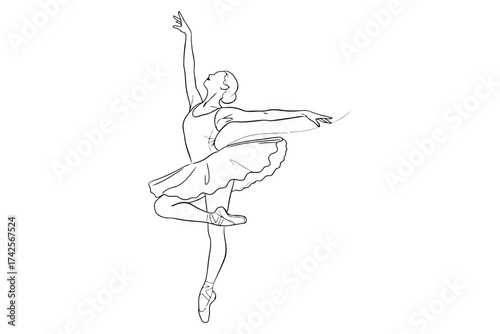 Vector art of a black and white sketch of a ballerina in a graceful pose