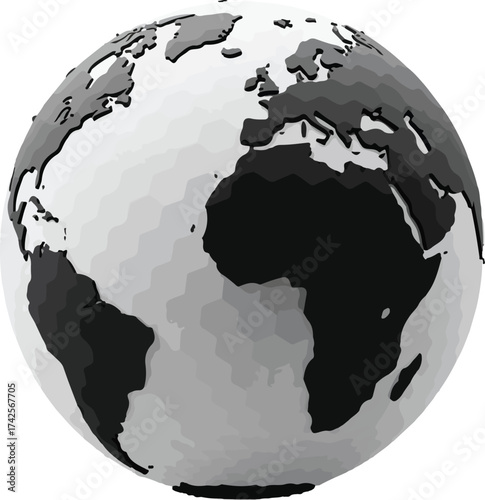 A dark hexagonal sphere with a geometric pattern of interconnected honeycomb cells isolated on a clean white background isolated on white background.