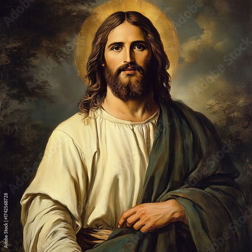 Image of Compassion and Divinity: An inspiring depiction of a central figure, radiating serene compassion and conveying a sense of divine guidance.