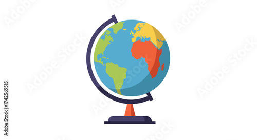 Colorful Cartoon Globe with Stand and Visible Continents.