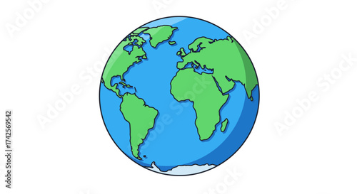 Cartoon Earth Globe Featuring Continents and Oceans.
