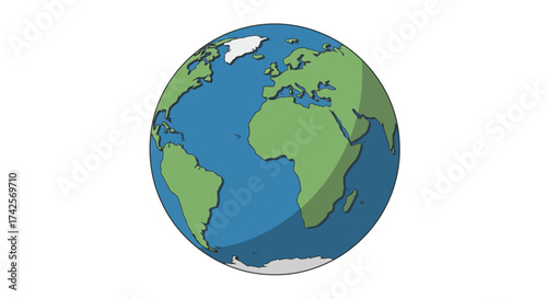 Cartoon Earth Globe with Continents and Oceans Illustration.