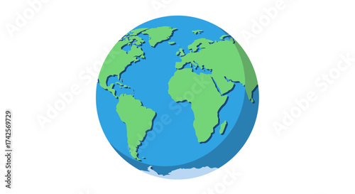 Cartoon Earth Globe with Green Continents and Blue Oceans.