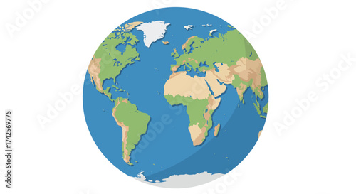 Illustrated Earth Globe Featuring Continents and Oceans.
