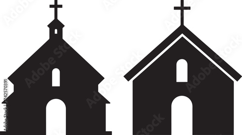 Two churches silhouette with crosses silhouette