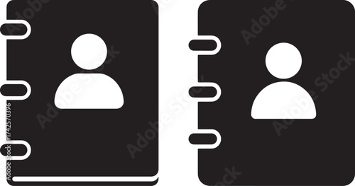 Two black address book silhouettes with person icon